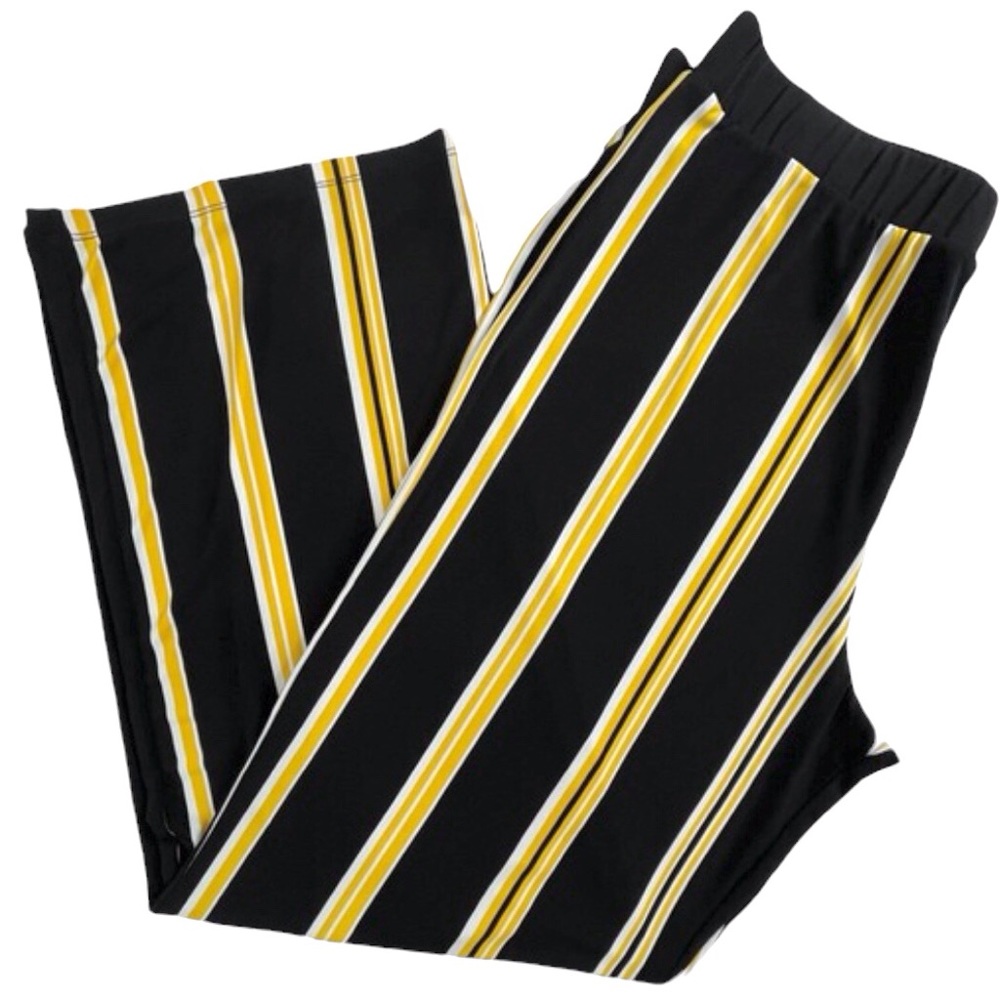 Wide Leg Stripe Pull-on Pants Grace Elements Black White and Yellow Size XL
